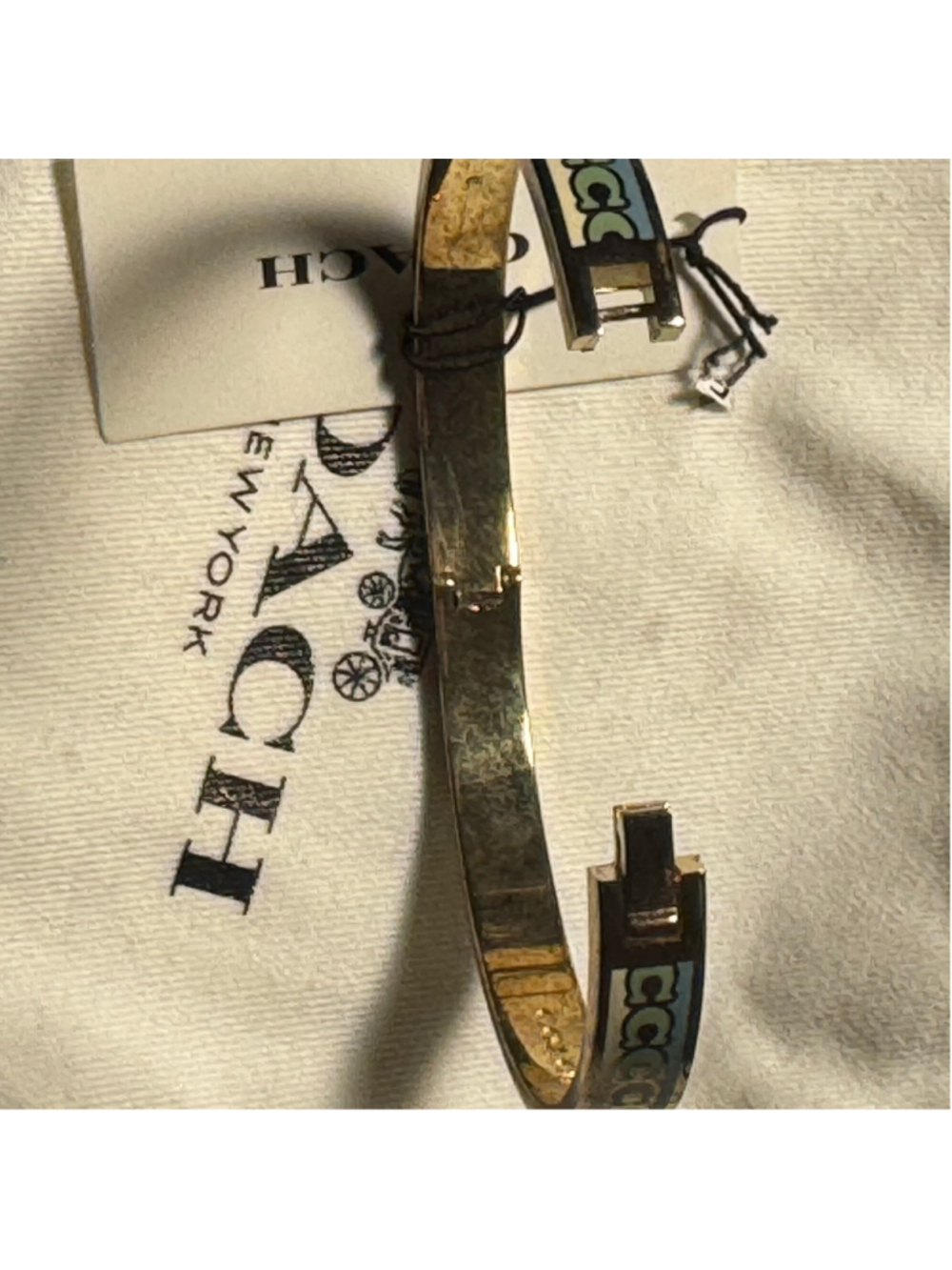 Coach repeating, C logo, gold, blue cream, green hinged enamel bracelet￼ - Picture 5 of 6